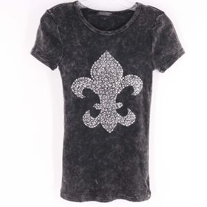 2 Unik Charcoal Grey Fleur de Lis Top